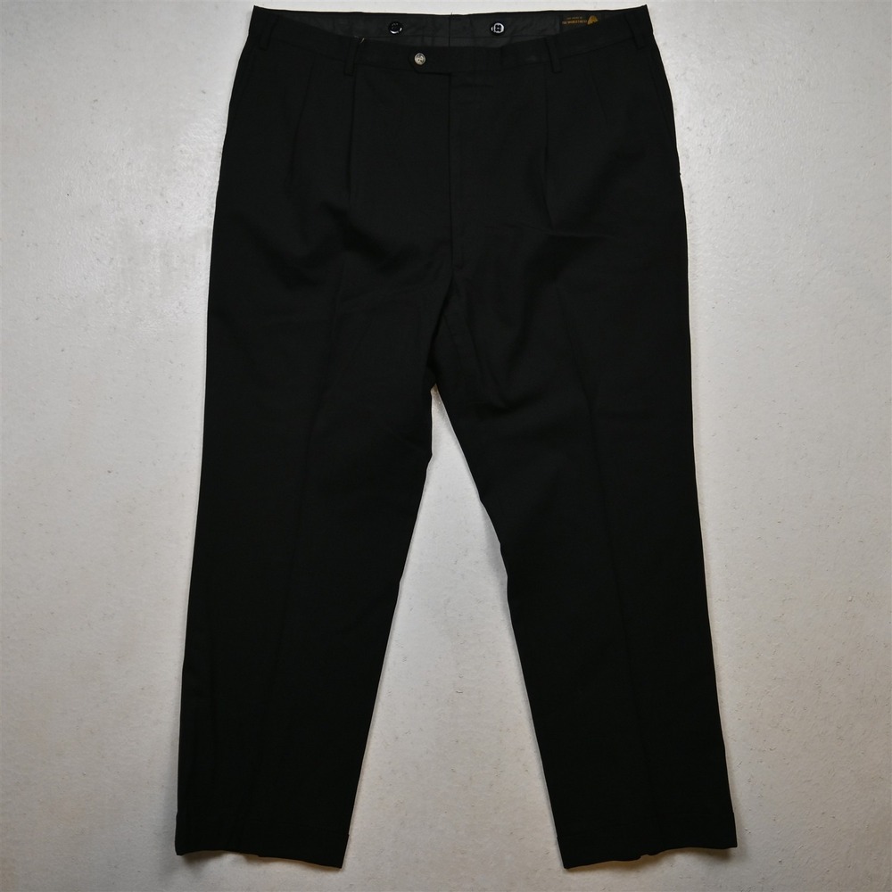 Vtg Bespoke 38x30 Black 100% Wool Pleated Cuffed Classic Dress Mens Pants